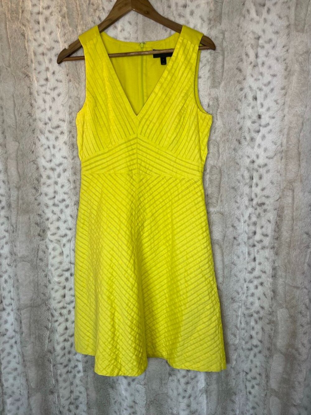 J.Crew Lime Chartreuse Yellow Pleated V-Neck Fit & Flare Dress Size 4